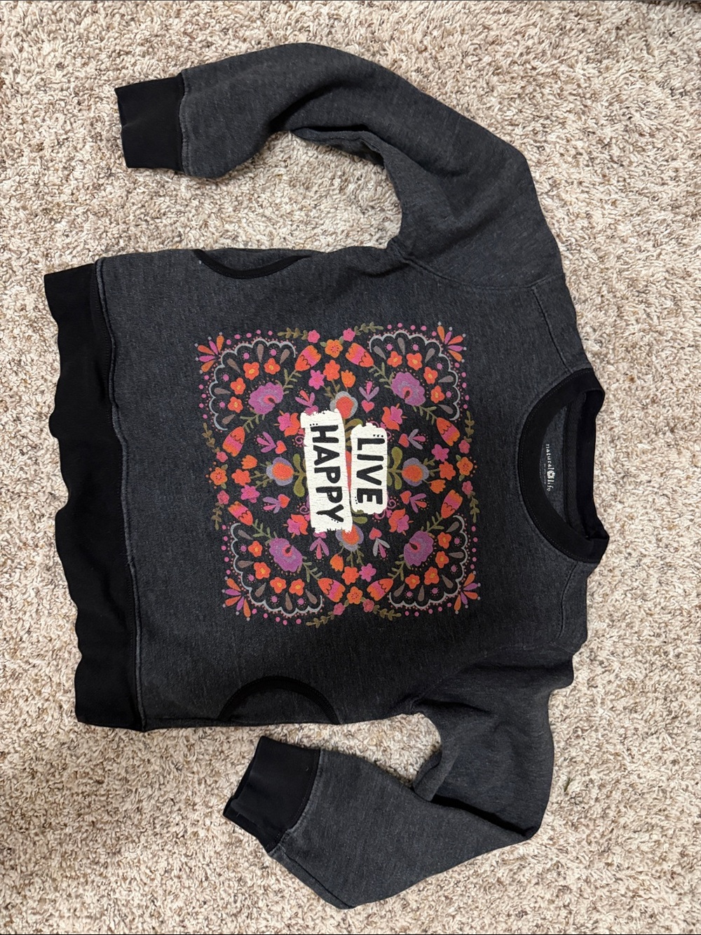 NATURAL LIFE Dark Gray Floral "Live Happy" Sweatshirt